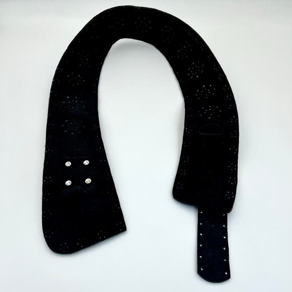 Vintage Leatherock Wide Hip Belt L Black Leather Rhinestone Studded Y2K Rockstar main image 14